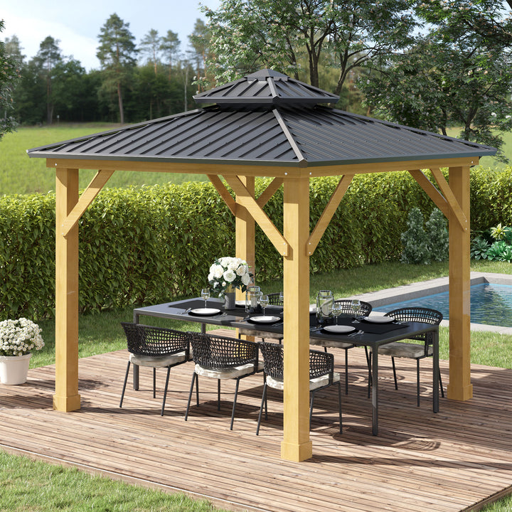 Outsunny 3x(3)M Outdoor Hardtop Gazebo Canopy with 2