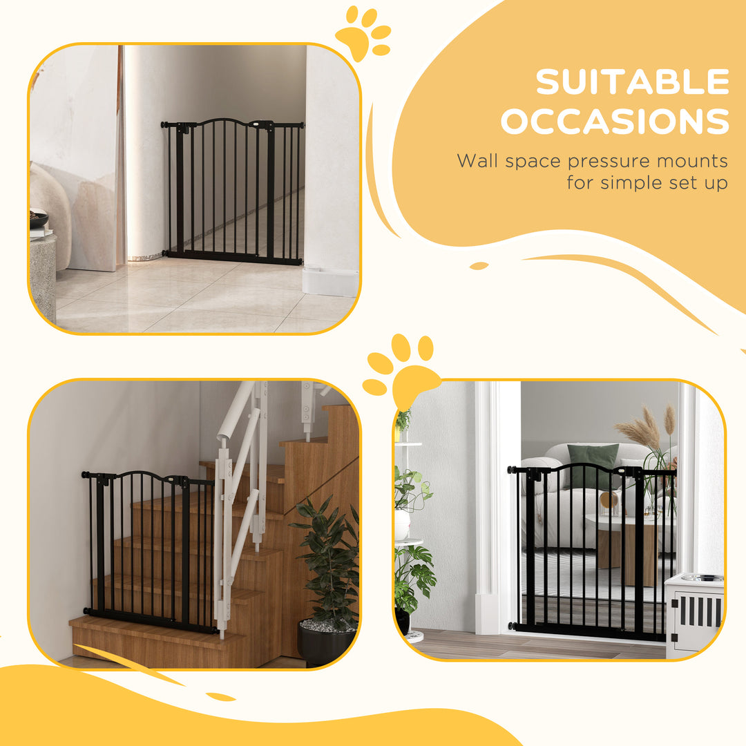 Metal 74-87cm Adjustable Pet Gate Safety Barrier w/ Auto-Close Door Black