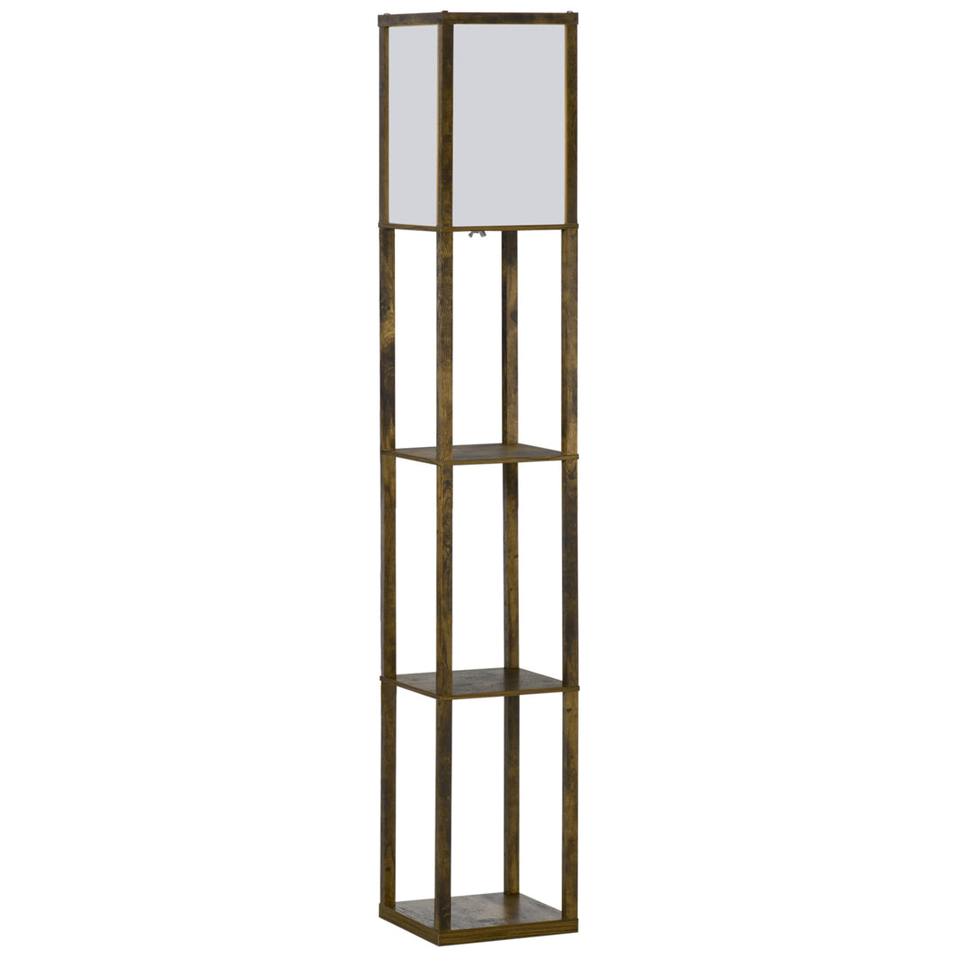 3-Tier Floor Lamp, Floor Light with Storage Shelf, Reading Standing Lamp with Acrylic Shade for Living Room, Bedroom, Kitchen, Dining Room, Office, Dorm, 160cm, Brown