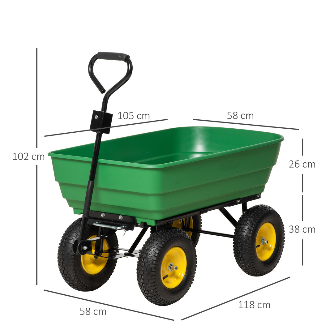 Outsunny 125 Litre Large Garden Cart Heavy Duty 4 Wheel Trolley Dump Wheelbarrow Tipping Truck Trailer