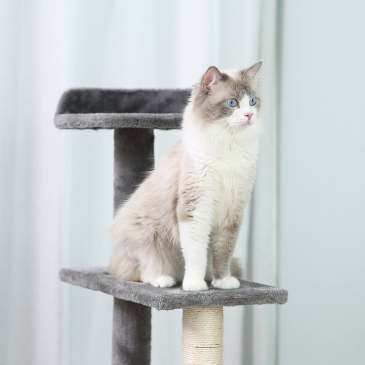 PawHut 100cm Cat Tree Uk Cat Tower Cat Tree for Large Cats, Solid Particle Board for Long Term Use, Beige & Grey | Aosom UK