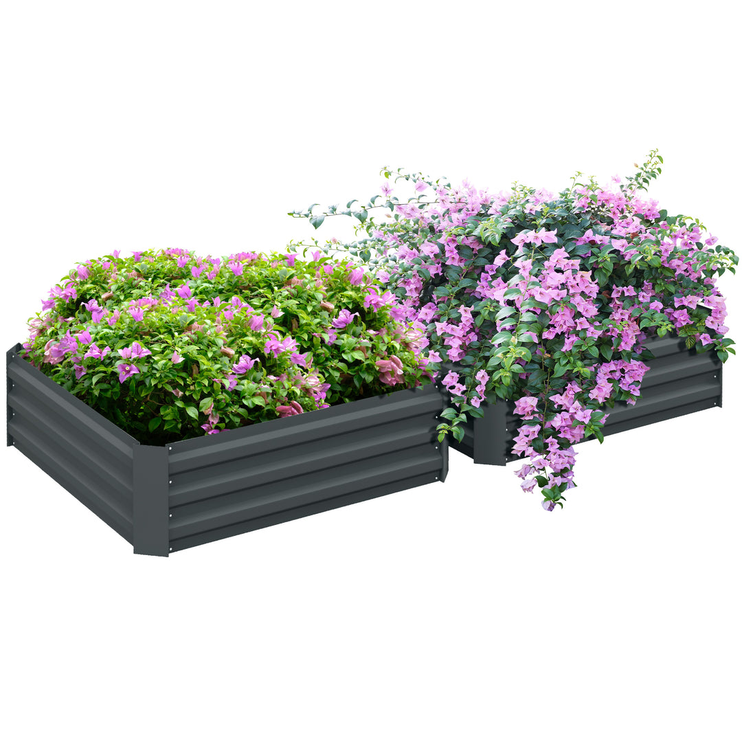 Set of 2 291L Raised Garden Bed, Elevated Galvanised Planter Box for Flowers, Herbs, 100x100x30cm, Dark Grey