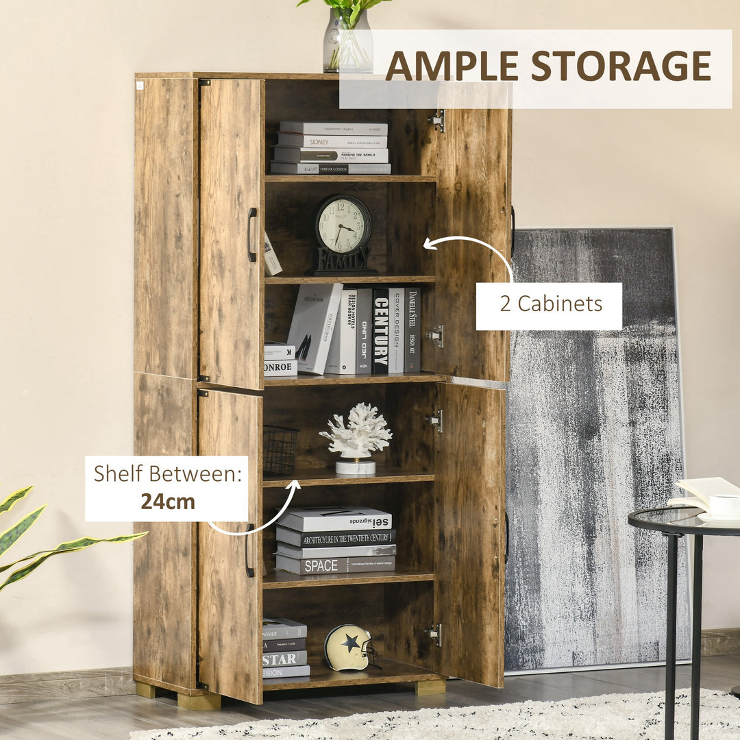Farmhouse 4-Door Cabinet, Freestanding Tall Cupboard with Storage Shelves for Bedroom & Living Room, Rustic Wood Effect