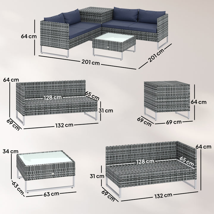 4 Piece Rattan Garden Furniture Set, Outdoor Corner Sofa Set with Stor