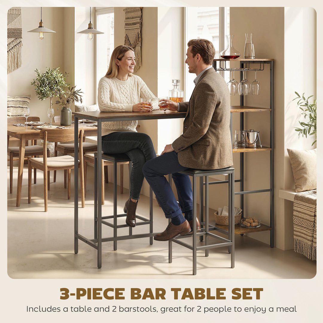 3 Piece Breakfast Bar Table and Stools Set, Rustic Brown