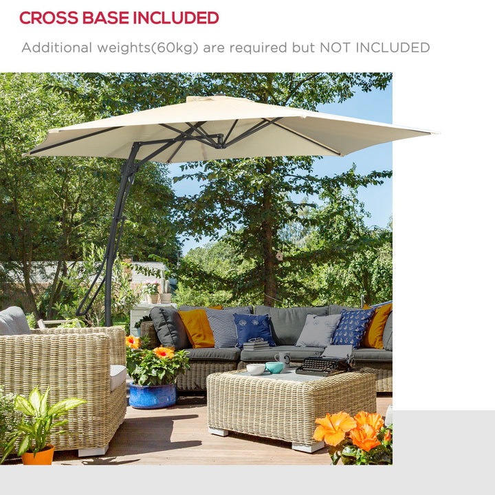 3m Cantilever Parasol with Easy Lever, Patio Umbrella with Crank Handle, Cross Base and 6 Metal Ribs, Outdoor Sun Shades for Garden, White