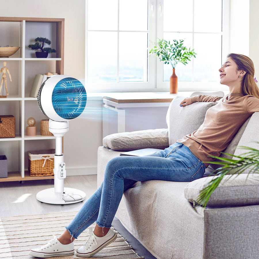 9'' Air Circulator Fan 3 Speed 3 Mode, 70° Oscillation 90° Vertical Tilt, Height Adjustable, Remote Controller, for Living Room, Bedroom, Office, Black and White