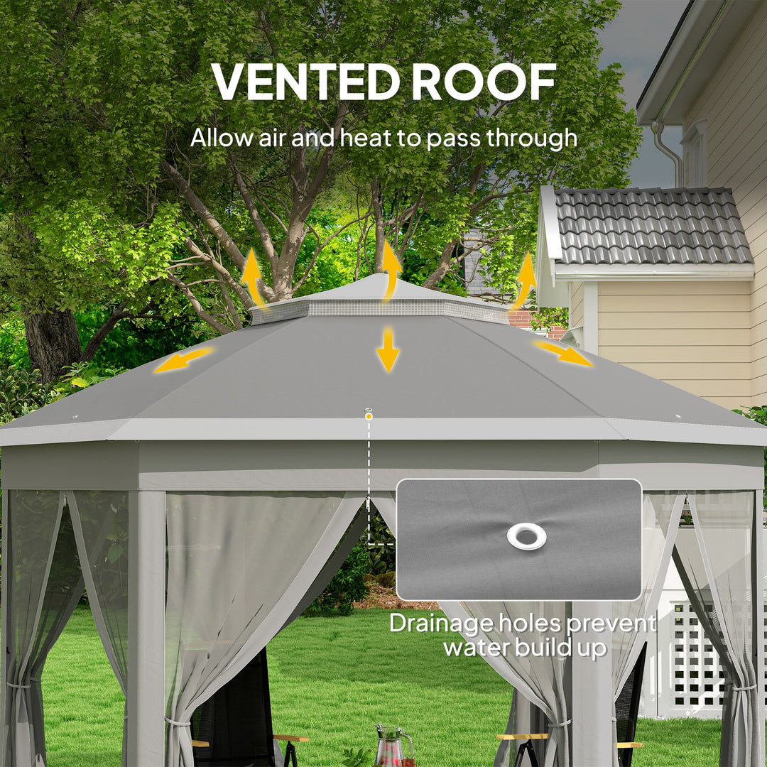 3 x 4m Garden Gazebo Hexagon Pop Up Gazebo Party Tent Canopy Double Roof Instant Shelter with Netting and Carry Bag for Outdoor Patio, Dark Grey