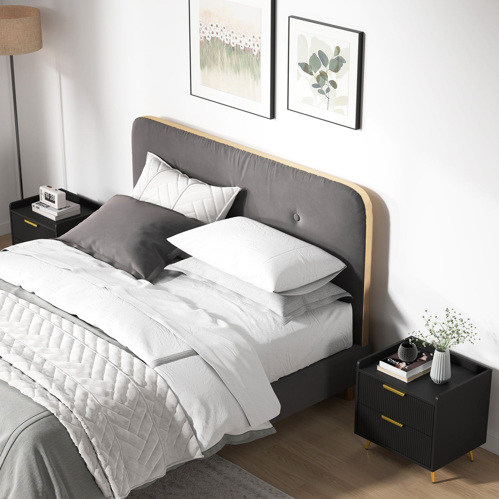 Elegant Two-Drawer Bedside Table Set of 2 - Black