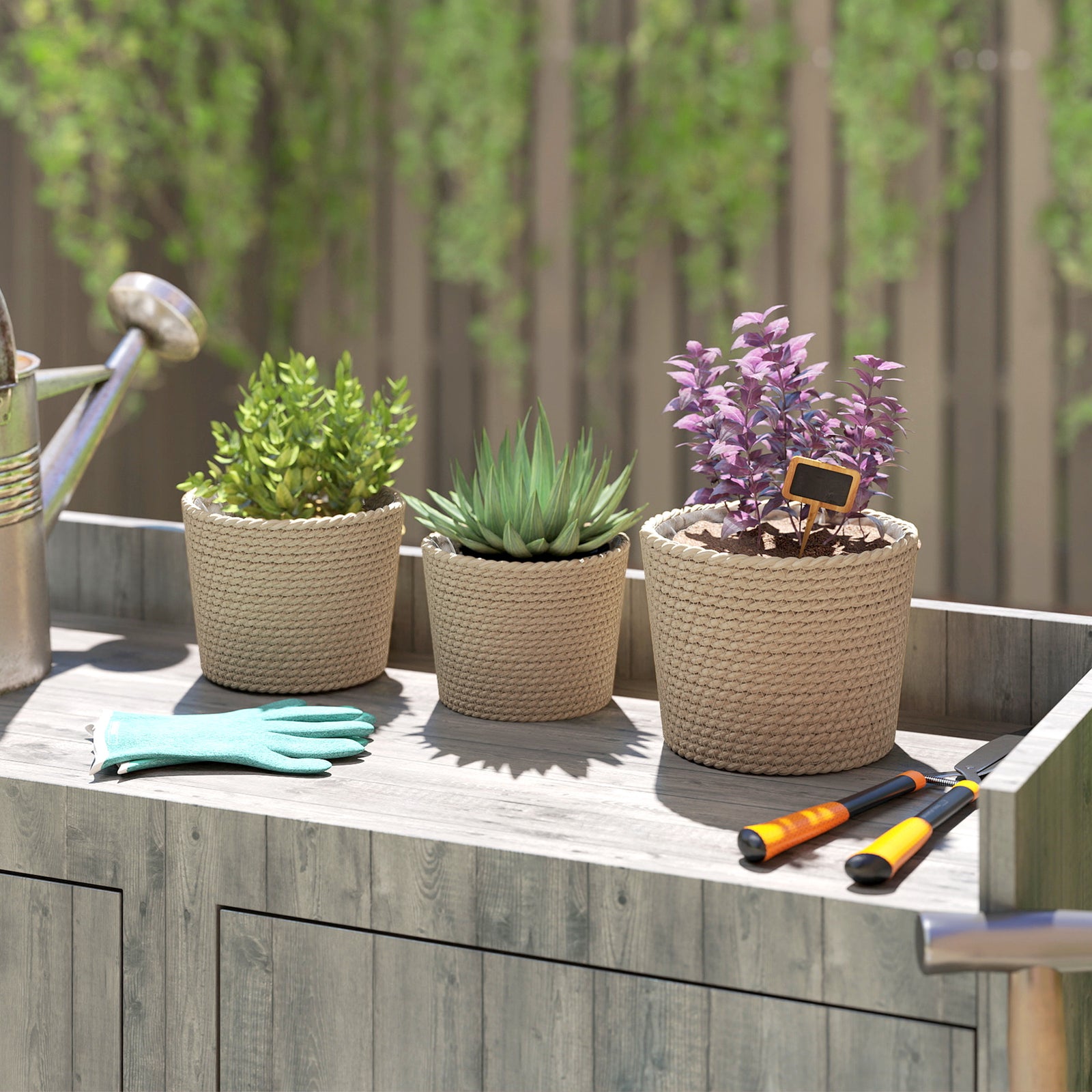 Seagrass Planters Set of 3 Plant Pots for Indoor Outdoor Patio Balcony