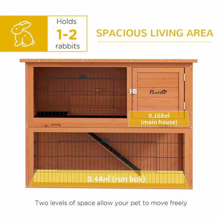 Two-Tier Antiseptic Wood Rabbit Hutch, 92cm Guinea Pig Hutch with Run - Orange