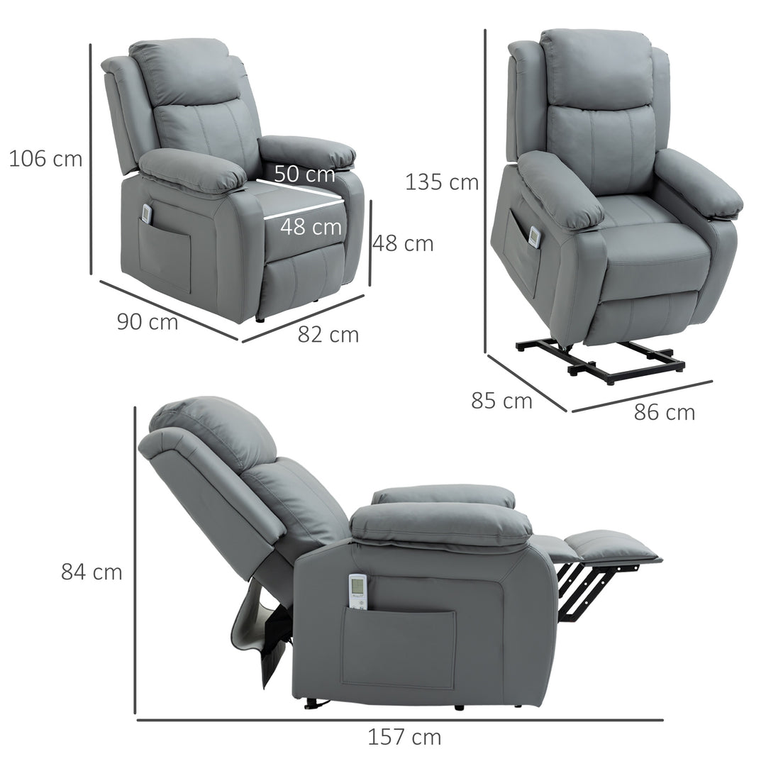 HOMCOM Electric Power Lift Recliner Chair Vibration Massage Reclining Chair with Remote Control and Side Pocket, Grey