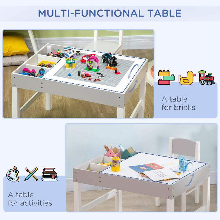 ZONEKIZ Kids Table and Chair Set, with Storage Space - Grey | Aosom UK