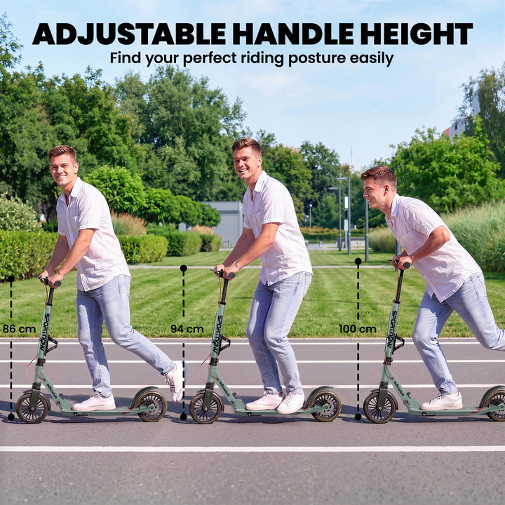 Foldable Kick Scooter with Height Adjustable Handlebar, One-click Fold