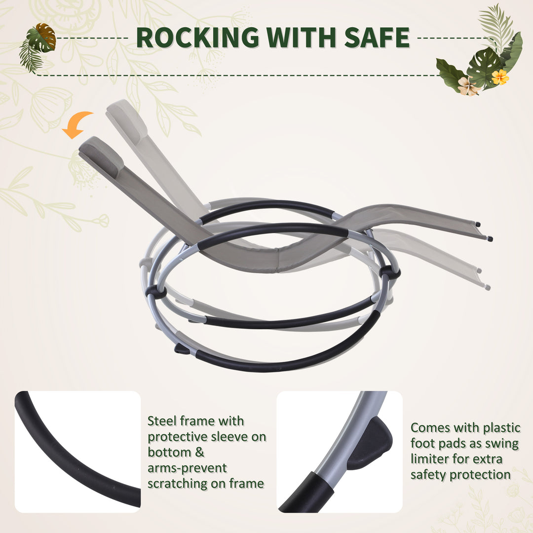 MCL Outdoor Orbital Lounger Zero Gravity Patio Chaise Sun Lounger Foldable Rocking Chair with Pillow, Grey