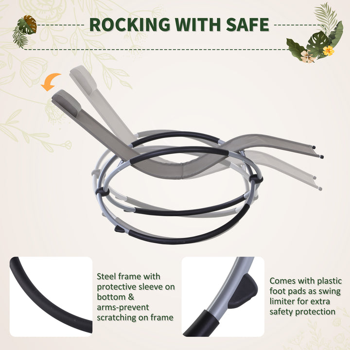 MCL Outdoor Orbital Lounger Zero Gravity Patio Chaise Sun Lounger Foldable Rocking Chair with Pillow, Grey