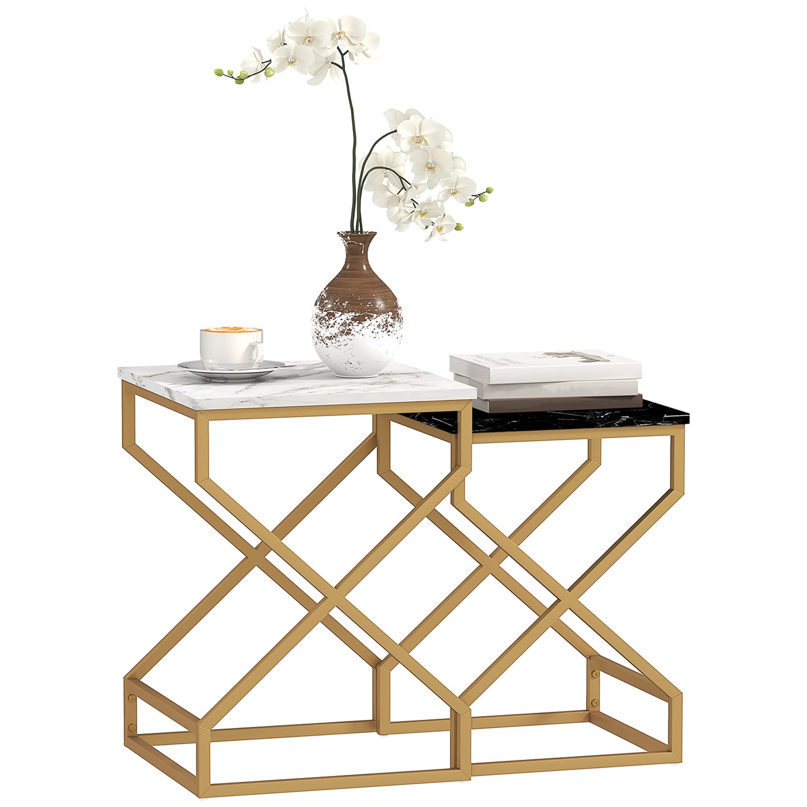 Set of Two Marble-Effect Nesting Tables