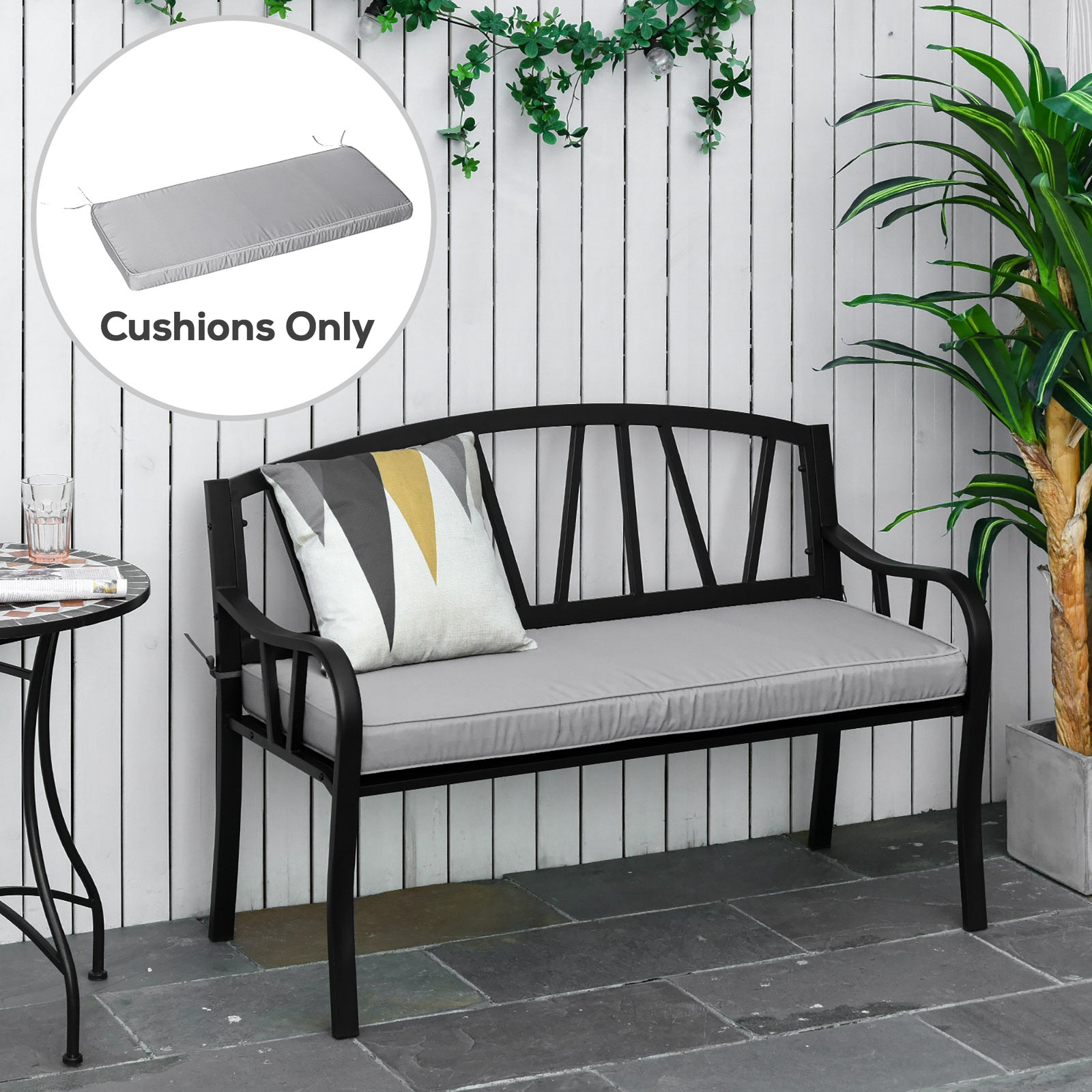 2 Seater Garden Bench Cushion -Light Grey