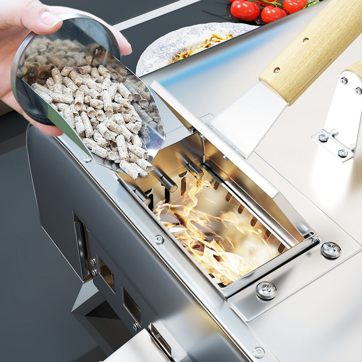 Outdoor Pizza Oven, Portable Wood Pellet Pizza Oven with Pizza Stone and Peel, Foldable Legs, Chimney, 12 Inch Wood Fired Pizza Maker for Outdoor Cooking, Stainless Steel