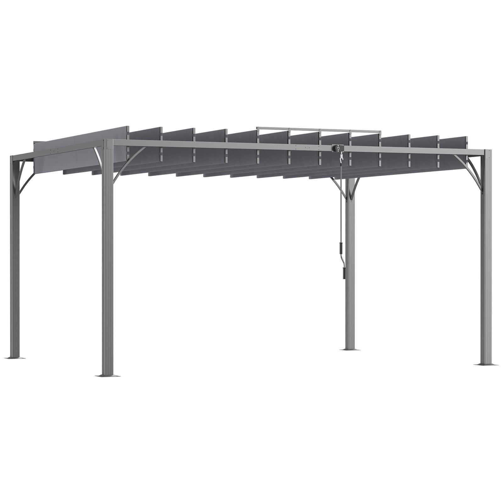 4 x 3(m) Outdoor Pergola with Retractable Roof, Aluminium Louvered Patio Gazebo Canopy for Lawn Garden Patio, Grey