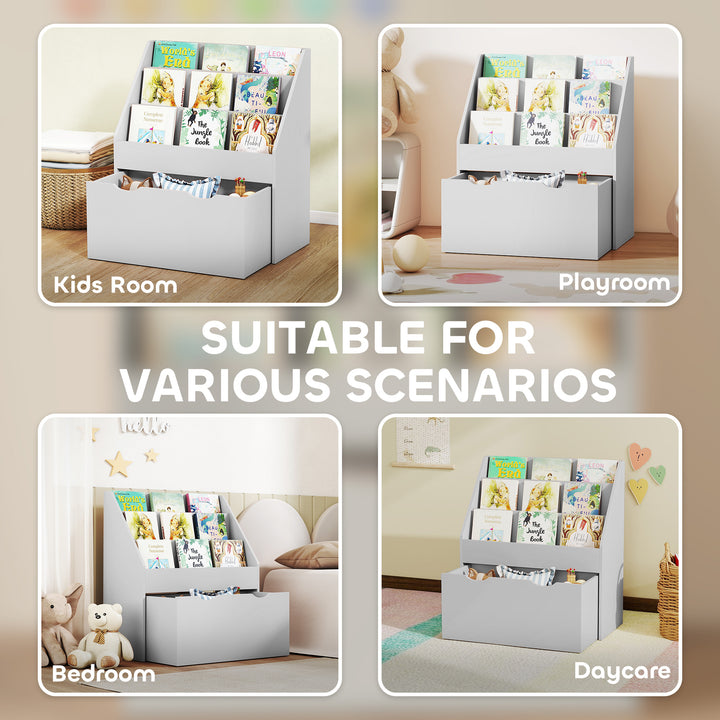 MCL Bookcase for Kids with Shelves, Drawer, Bookcase for Bedroom, Playroom, Grey