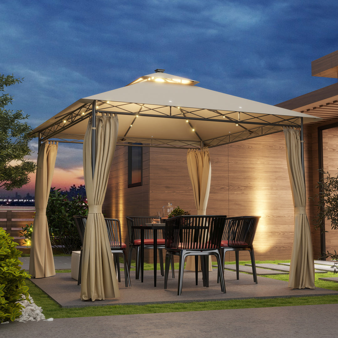 3 x 3 m Solar LED Metal Gazebo - Beige