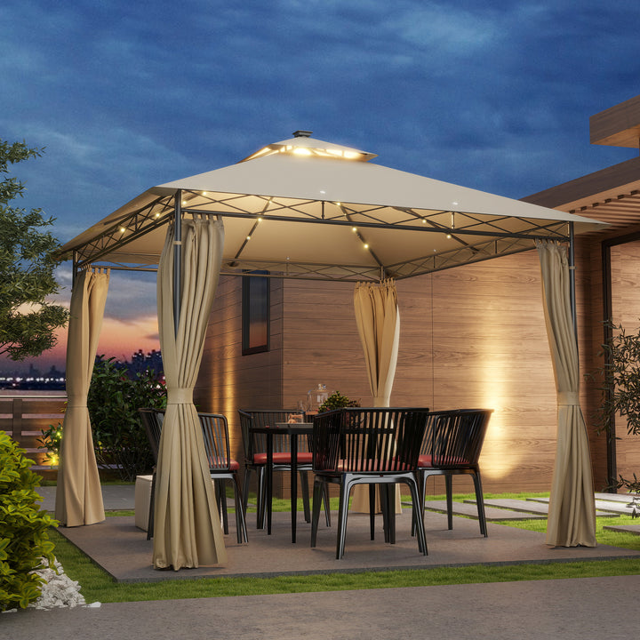 3 x 3 m Solar LED Metal Gazebo - Beige