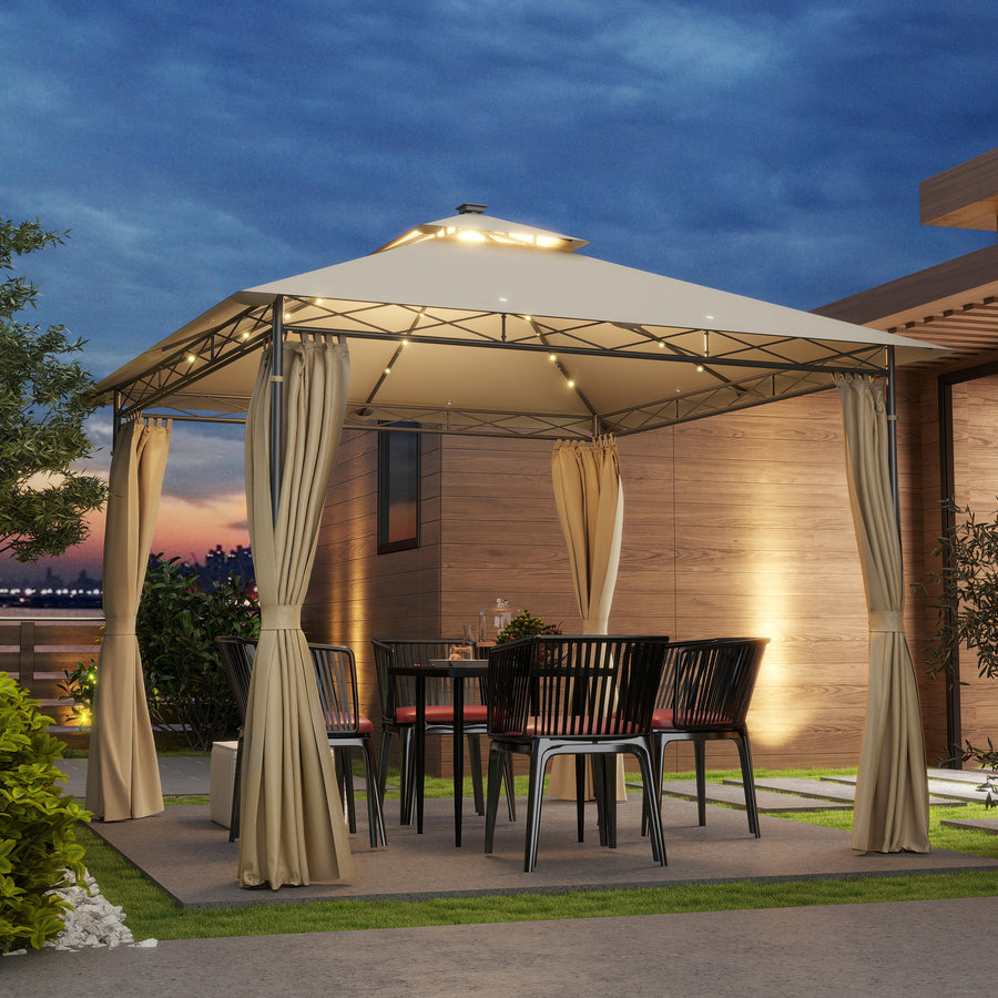 3 x 3 m Solar LED Metal Gazebo - Beige