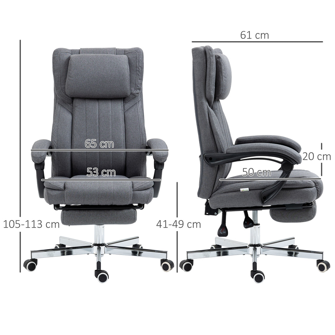 HOMCOM Executive Office Chair, Computer Desk Chair with High Back, Adjustable Headrest, Footrest, Reclining, Dark Grey | Aosom UK