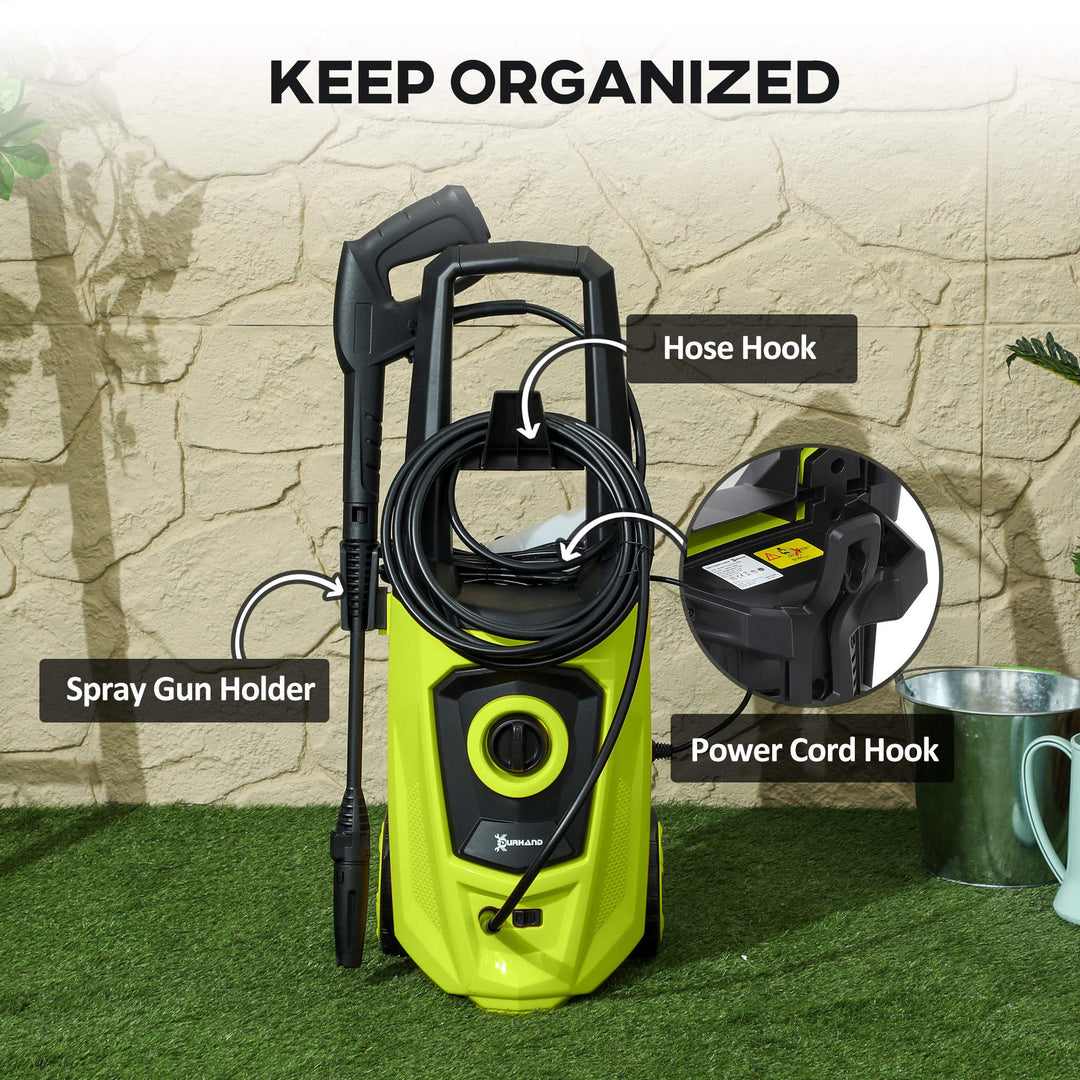 1800W High Pressure Washer, 150 Bar Pressure, 510 L/h Flow, High-Performance Portable Power Washer Jet Wash Cleaner with 6M Hose, Snow Foam Bottle for Garden, Car, Furniture, Green
