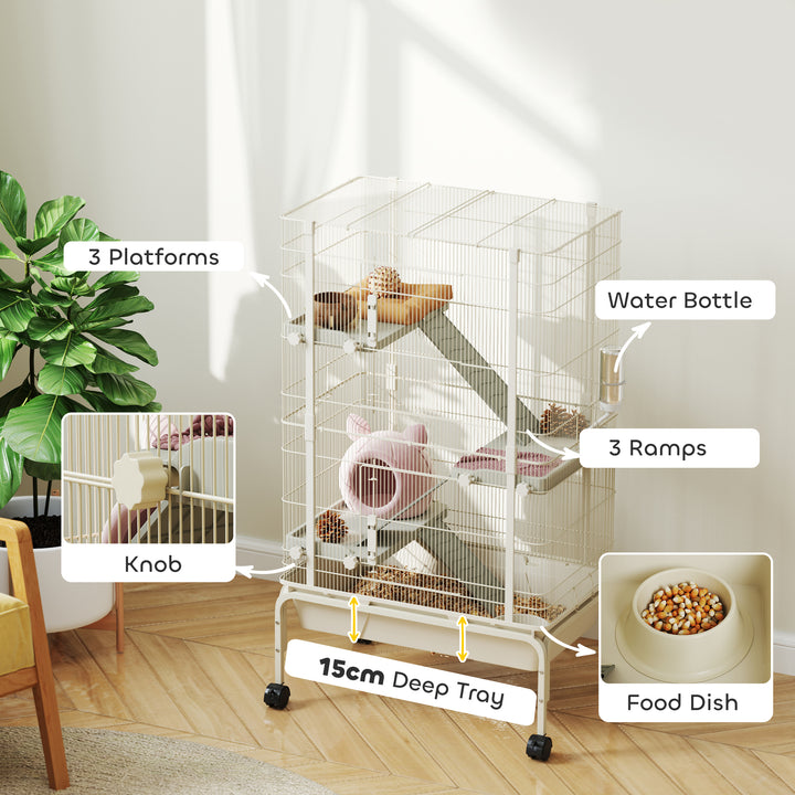 4-Level Rolling Small Animal Cage, Rabbit Cage with 3 Ramps, Water Bot