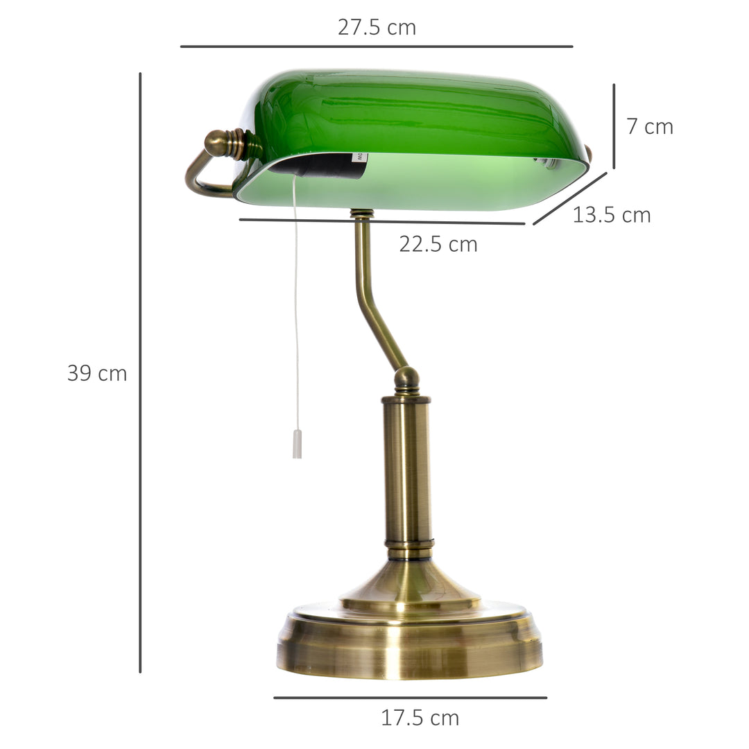 Banker's Desk Lamp with Antique Bronze Tone Base, Table Lamp with Green Glass Shade for Home Office, Green