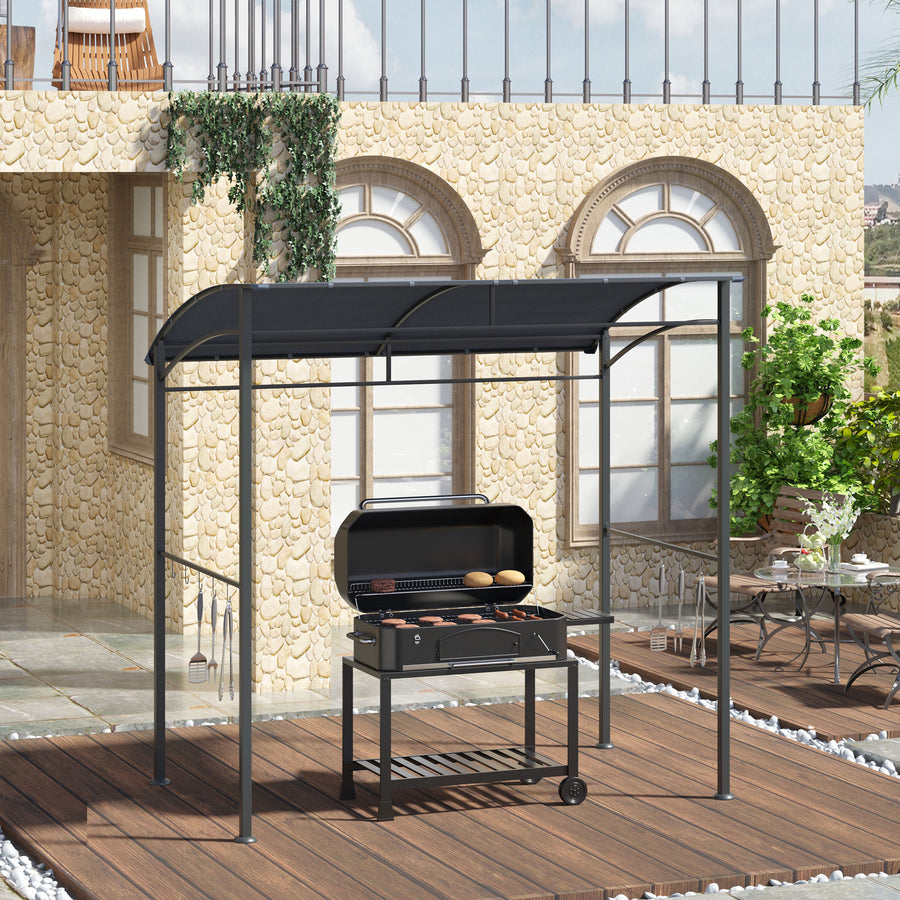 2.2 x 1.5 m BBQ Grill Gazebo Tent, Garden Grill with Metal Frame, Curved Canopy and 10 Hooks, Outdoor Sun Shade, Grey