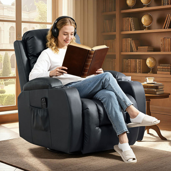 PU Leather Recliner Chair, Recliner Armchair with Extended Footrest, C