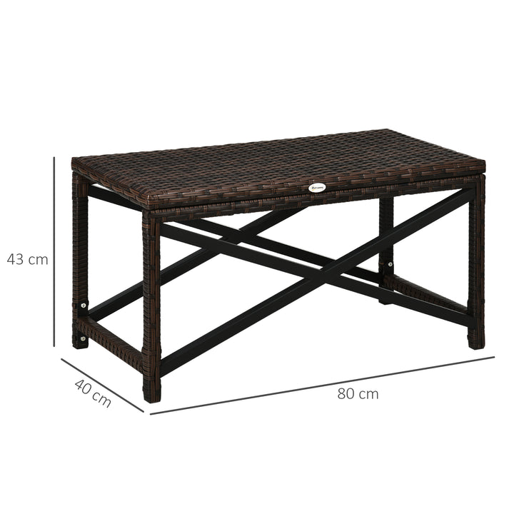 PE Rattan Garden Side Table, Outdoor Coffee Table with X-Shape Frame, 