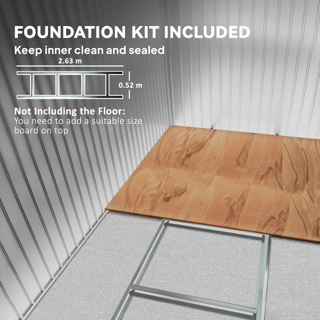 MCL 9ft x 4ft Metal Garden Shed, Outdoor Tool House with Foundation Kit, Ventilations and Double Doors, Dark Grey