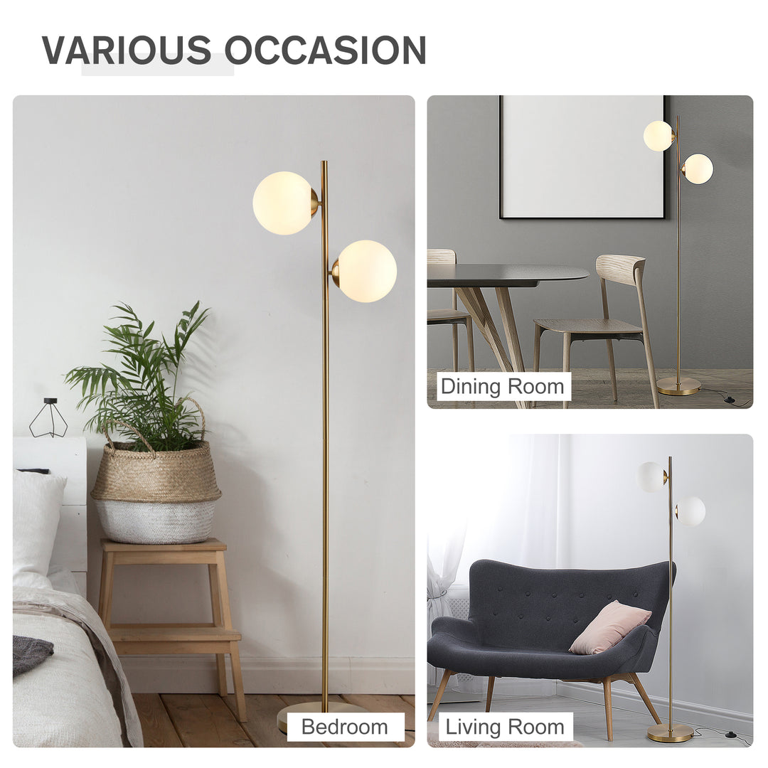 MCL 2 Lights Tree Floor Lamp for Living Room with Globe Lampshade, Standing Lamp for Bedroom, Bulb not Included, Gold Tone