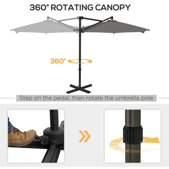 Outsunny 3 m Cantilever Banana Parasol with Cross Base, 360° Rotation Patio Umbrella with Crank Handle, Tilt, Dark Grey