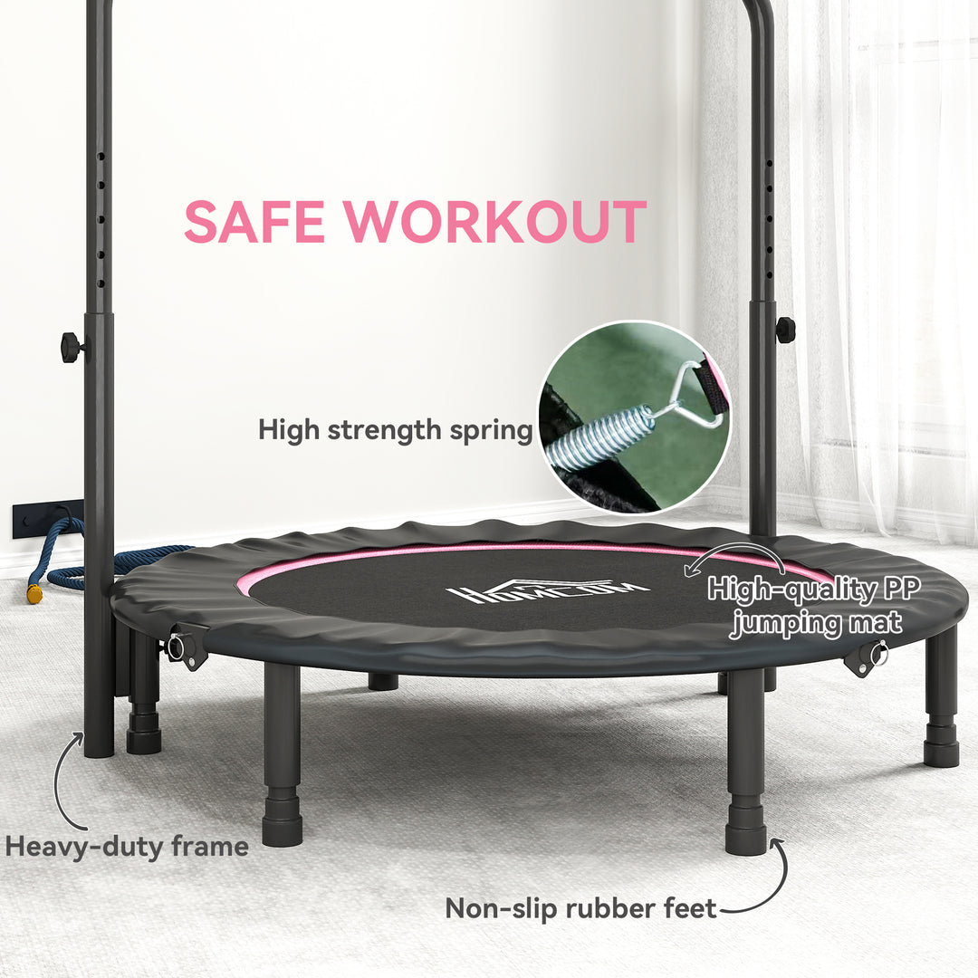 45" Foldable Mini Fitness Trampoline, with Adjustable Foam Handle, Pink