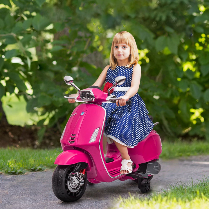 AIYAPLAY 12V Vespa Licensed Kids Electric Motorbike w/ Music, Headlights, FM Radio, for 3-6 Years