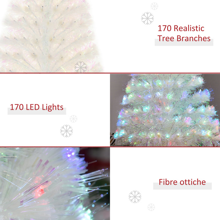 HOMCOM 4 Feet Prelit Artificial Christmas Tree with Fiber Optic LED Light, Holiday Home Xmas Decoration, White | Aosom UK