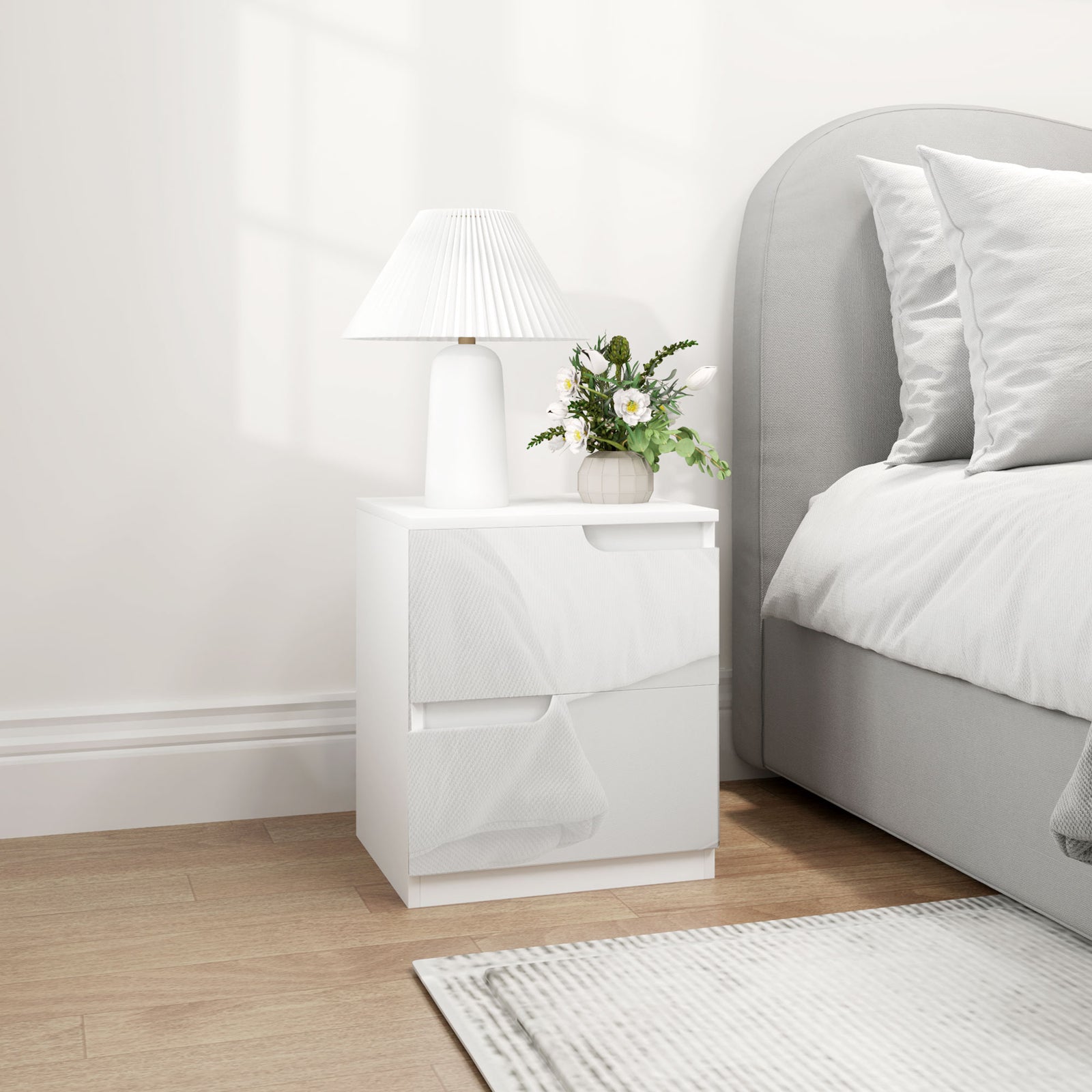 High Gloss Bedside Table - White
