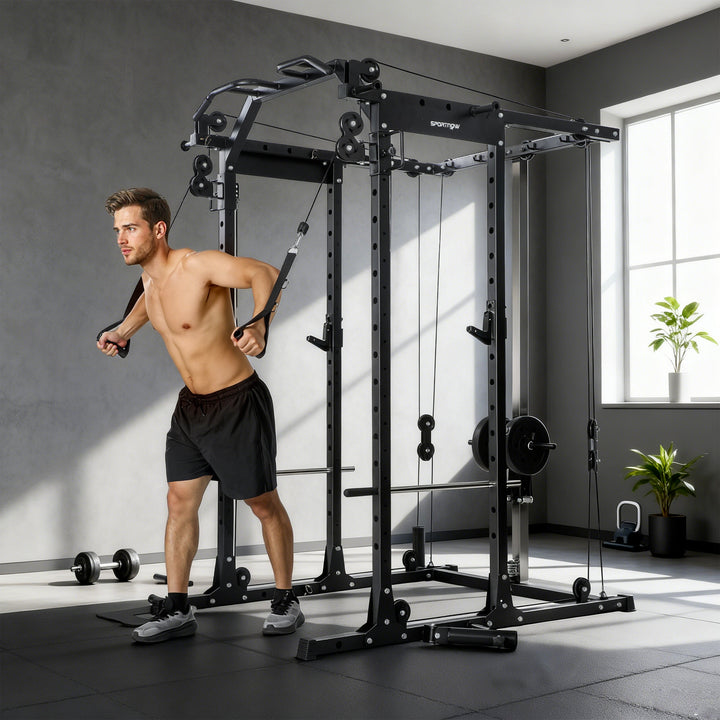 Lat Pull-Down Home Gym Machine with Cable Crossover for Home Strength Training