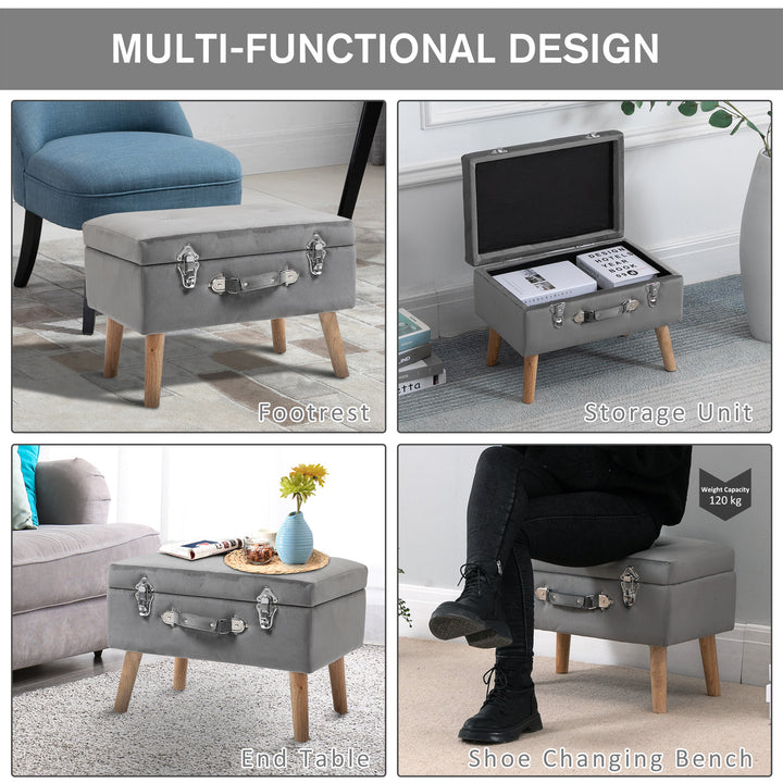 HOMCOM Ottoman Storage Chest, Faux Velvet Upholstered with Wooden Legs, Spacious Trunk, Grey