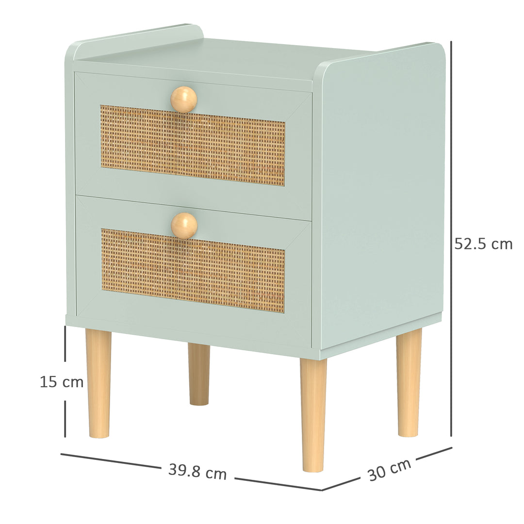 Bedroom Chest of Drawers, Boho Rattan Dresser with 2 Drawers, Storage Cabinet for Living Room, Hallway, Entryway, Olive Green