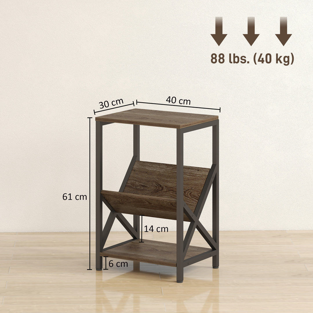 MCL Narrow Side Table, End Table with 3-Tier Storage, V-Shaped Magazine Holder for Living Room, Bedroom, 40 x 30 x 61cm, Oak
