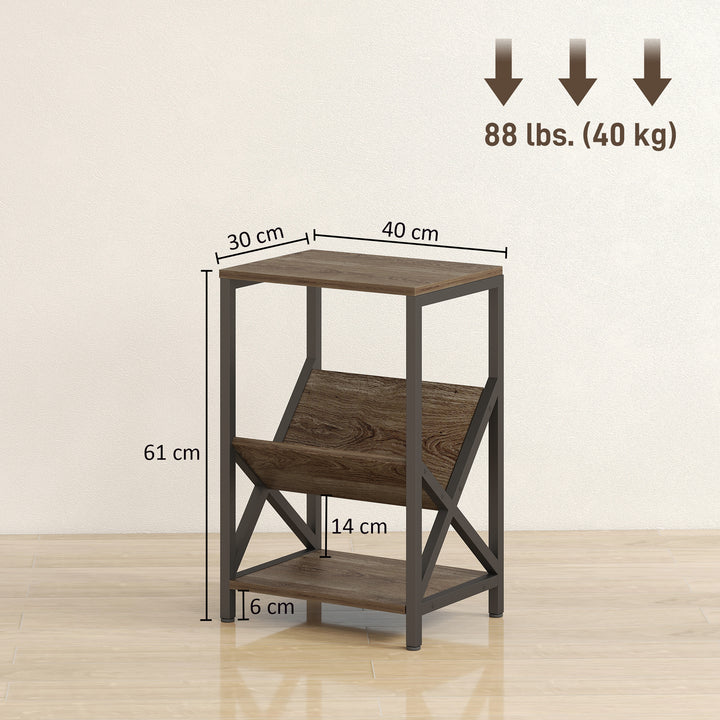 MCL Narrow Side Table, End Table with 3-Tier Storage, V-Shaped Magazine Holder for Living Room, Bedroom, 40 x 30 x 61cm, Oak