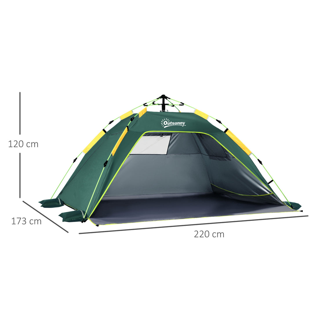 Beach Tent for 1-2 Person Pop-up Design with 2 Mesh Windows & 2 Doors Dark Green
