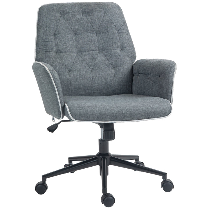 HOMCOM Modern Linen Computer Chair, Swivel Office Chair with Armrest, Adjustable Height, Dark Grey | Aosom UK