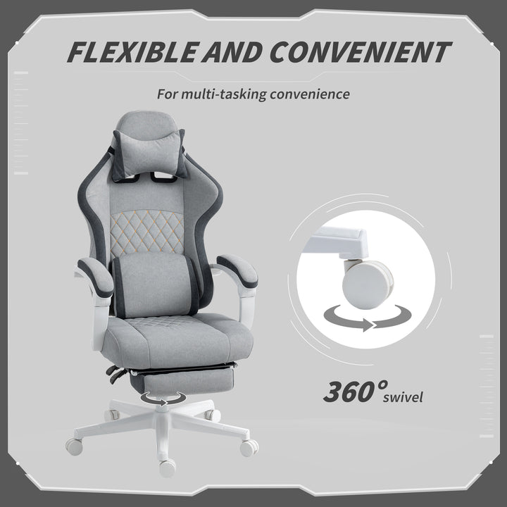 Ergonomic High Back Gaming Chair for Adults, Printed Velvet Computer Recliner Chair with Footrest, Lumbar Support, Adjustable Height and 360° Swivel Seat for Office or Gaming, Grey